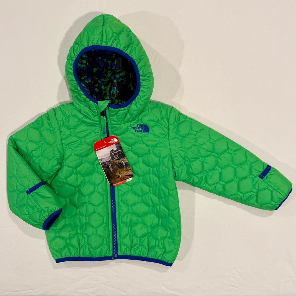 New The North Face Perrito Jacket Boys 18-24M Krypton Green Quilted Reversible - Picture 5 of 8